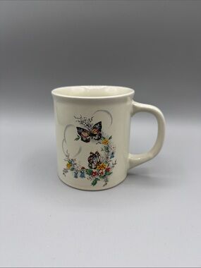 Vintage Japan Butterfly Floral Ceramic Coffee Mug